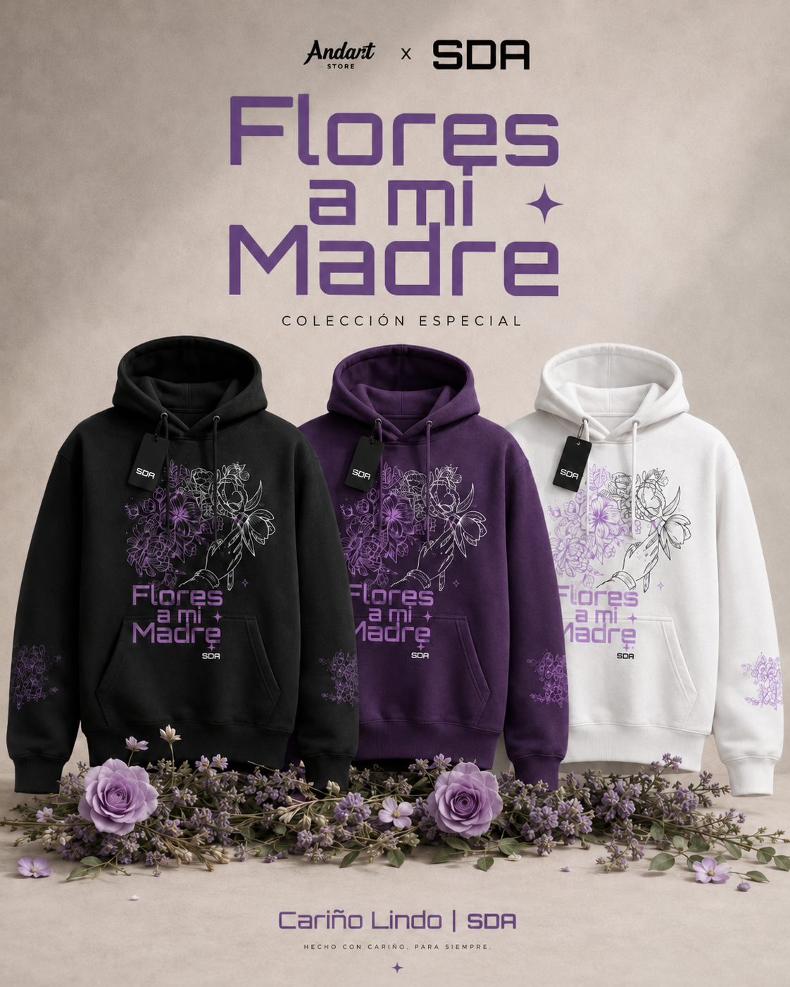 Hoodie Flores a mi Madre - colores y flores