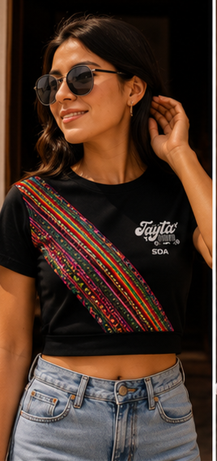 Crop top negro manta diagonal Tayta Sentimiento