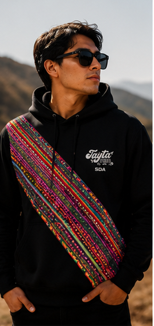 Hoodie negro manta diagonal Tayta Sentimiento