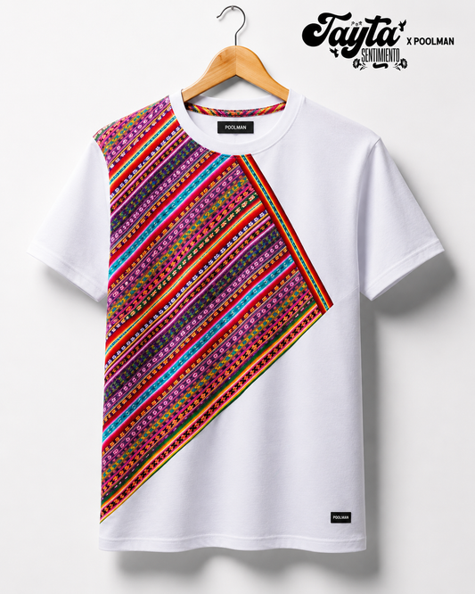 Polo blanco manta diagonal Tayta Sentimiento